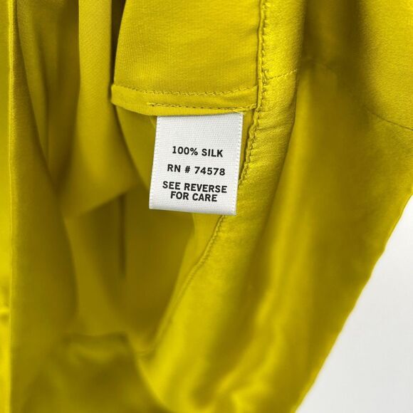 CACHE Vintage Y2K Yellow 100% Silk Pleated Key Hole Back Sleeveless Blouse Large - Picture 5 of 5